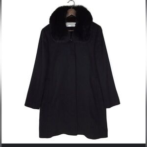 Wool Trench Coat with Fox Fur Trim